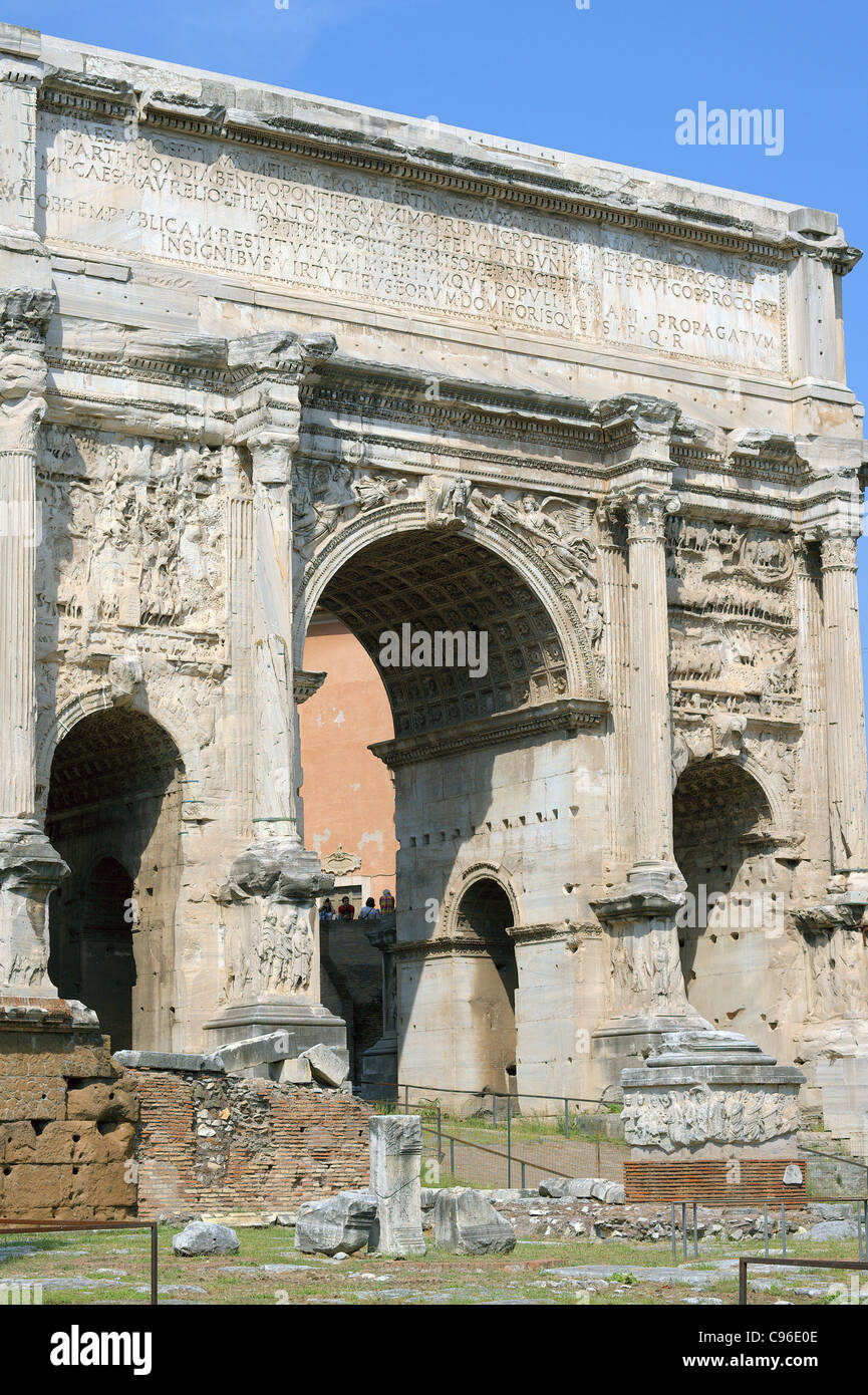 Triumphbogen des Kaisers Septimus Severus Rom Stockfoto