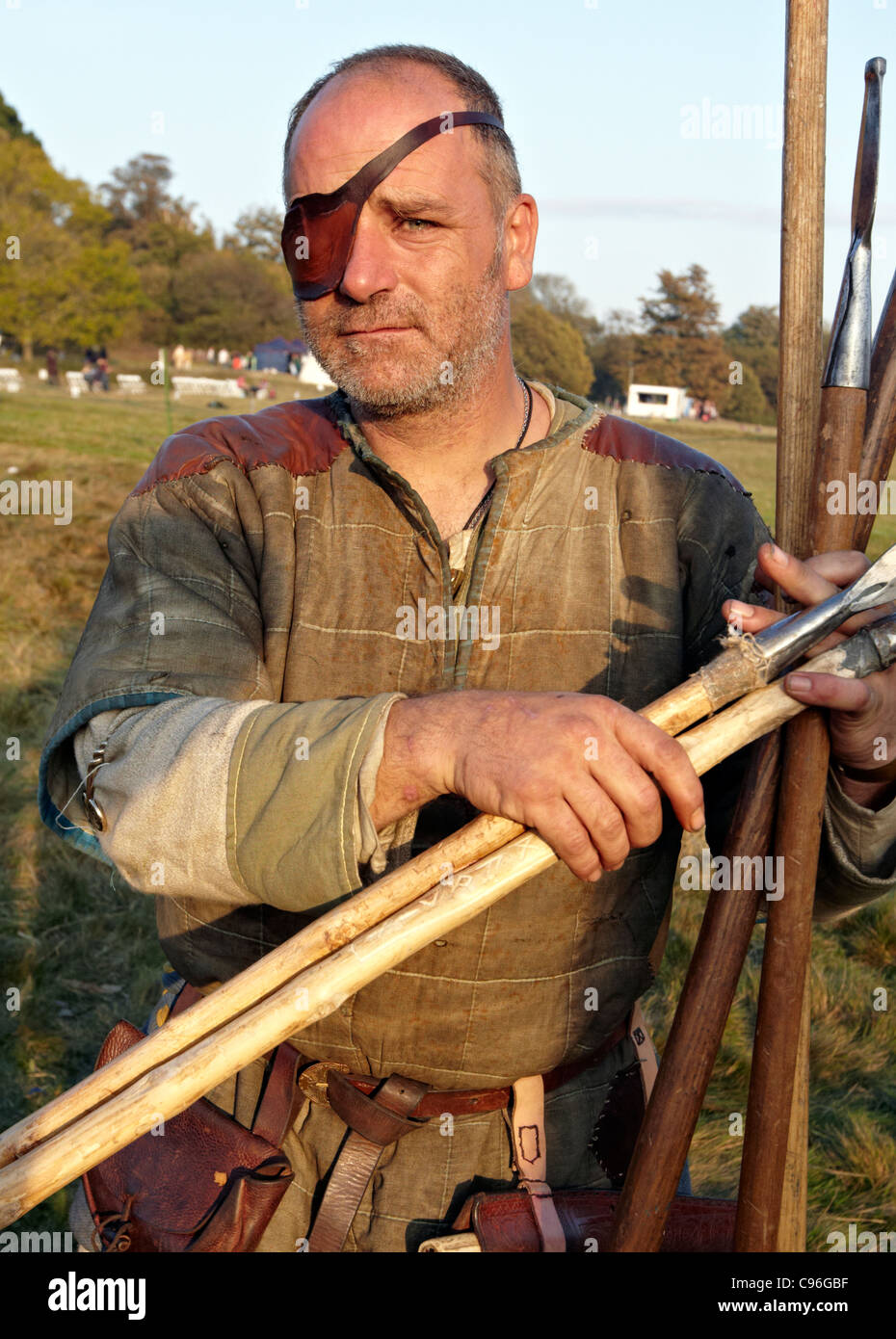 Mittelalterlicher Bogenschütze Lager Schlacht East Sussex UK Stockfoto