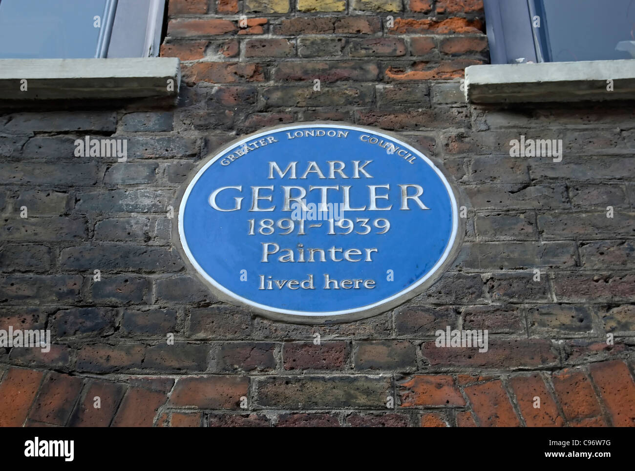 mehr London Rat blaue Plakette markiert ein Wohnhaus des Malers mark Gertler, elder Street, London, england Stockfoto