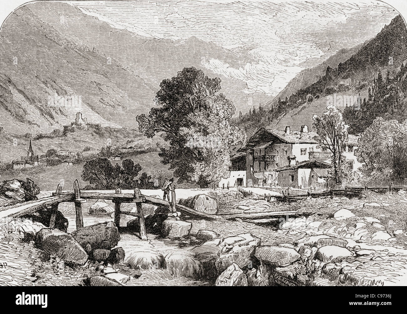 Andreas-Hofer-Haus in St. Leonhard in Passeier, Tirol, Österreich im 19. Jahrhundert. Stockfoto