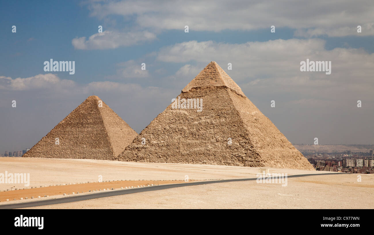 Anzeigen von Giza Plateau mit den Pyramiden Stockfoto