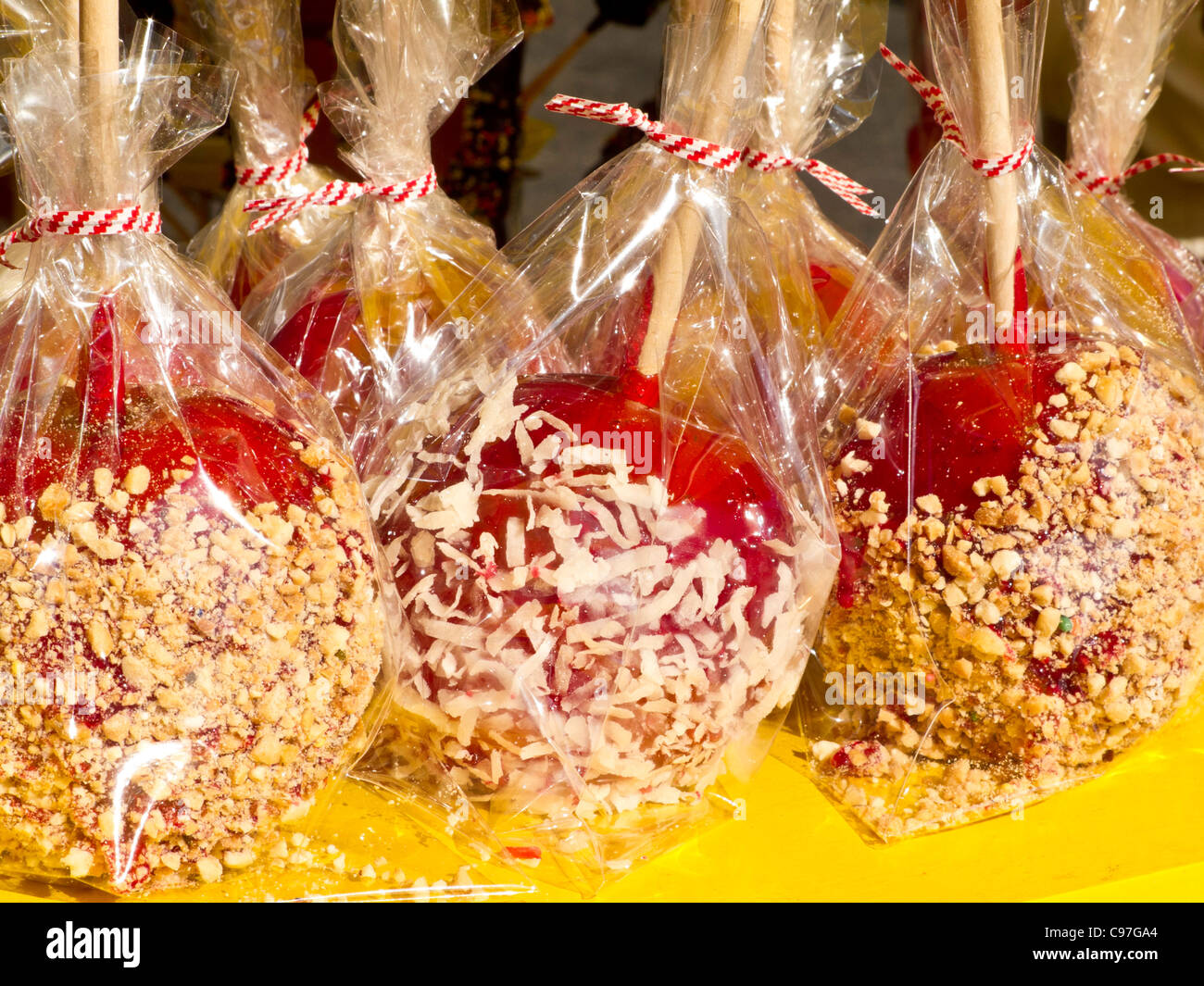 Candy Apples Display, NYC Stockfoto