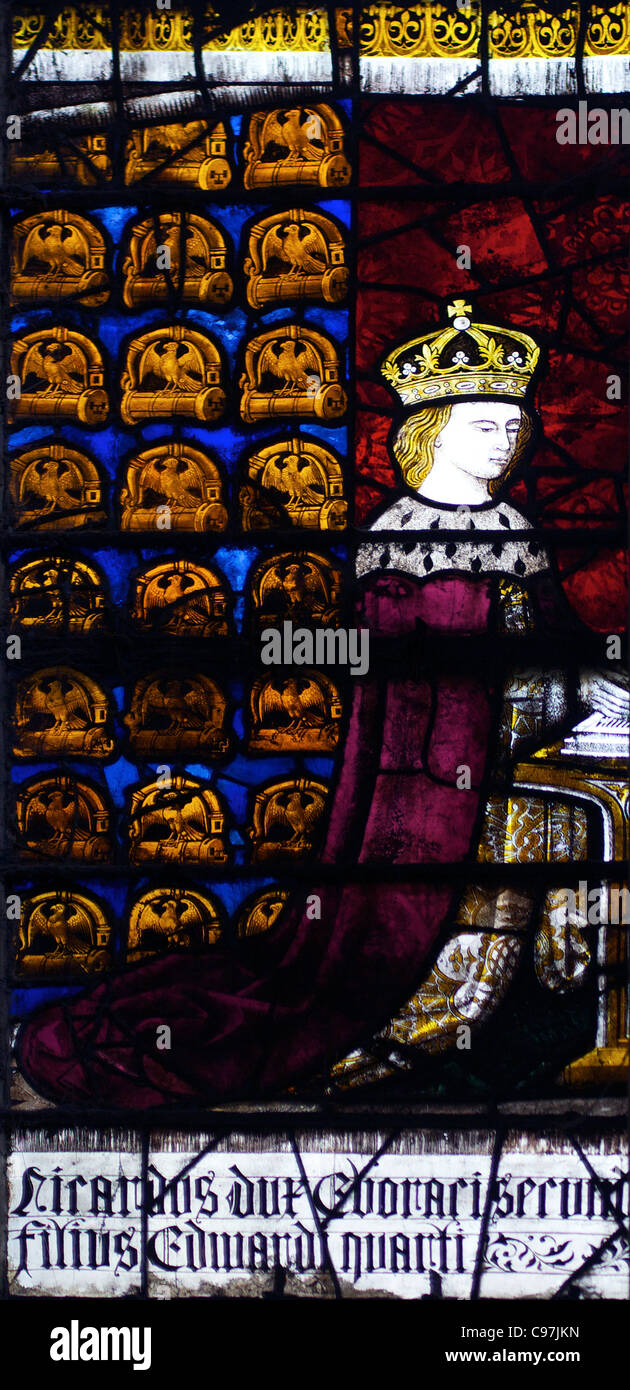 Richard Duke of York, Royal Fenster, Nordwest Querschiff, mittelalterliche Glasmalereien, die Kathedrale von Canterbury, Kent, England, UK, Stockfoto