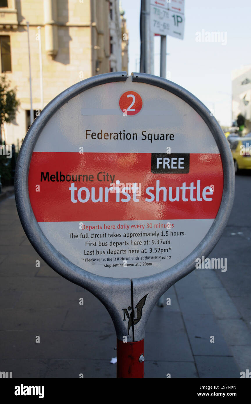 Eine Haltestelle für den kostenlosen Shuttlebus-Service in Melbourne, Australien Stockfoto