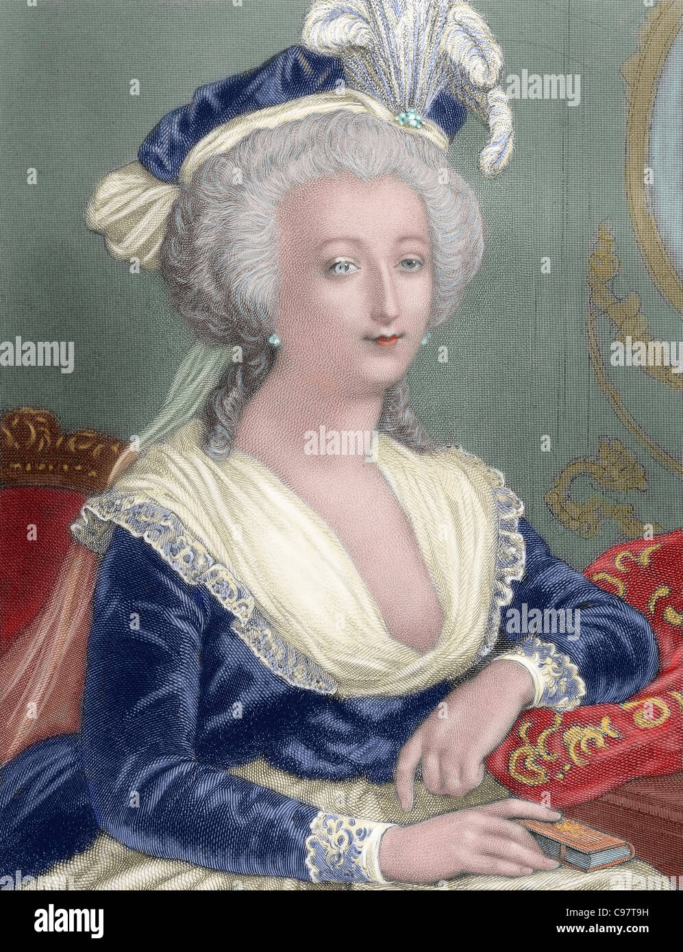 Marie Antoinette (1755-1793). Ehefrau von Ludwig XVI. und Königin von Frankreich (1774-92). Porträt. Farbige Gravur. Stockfoto