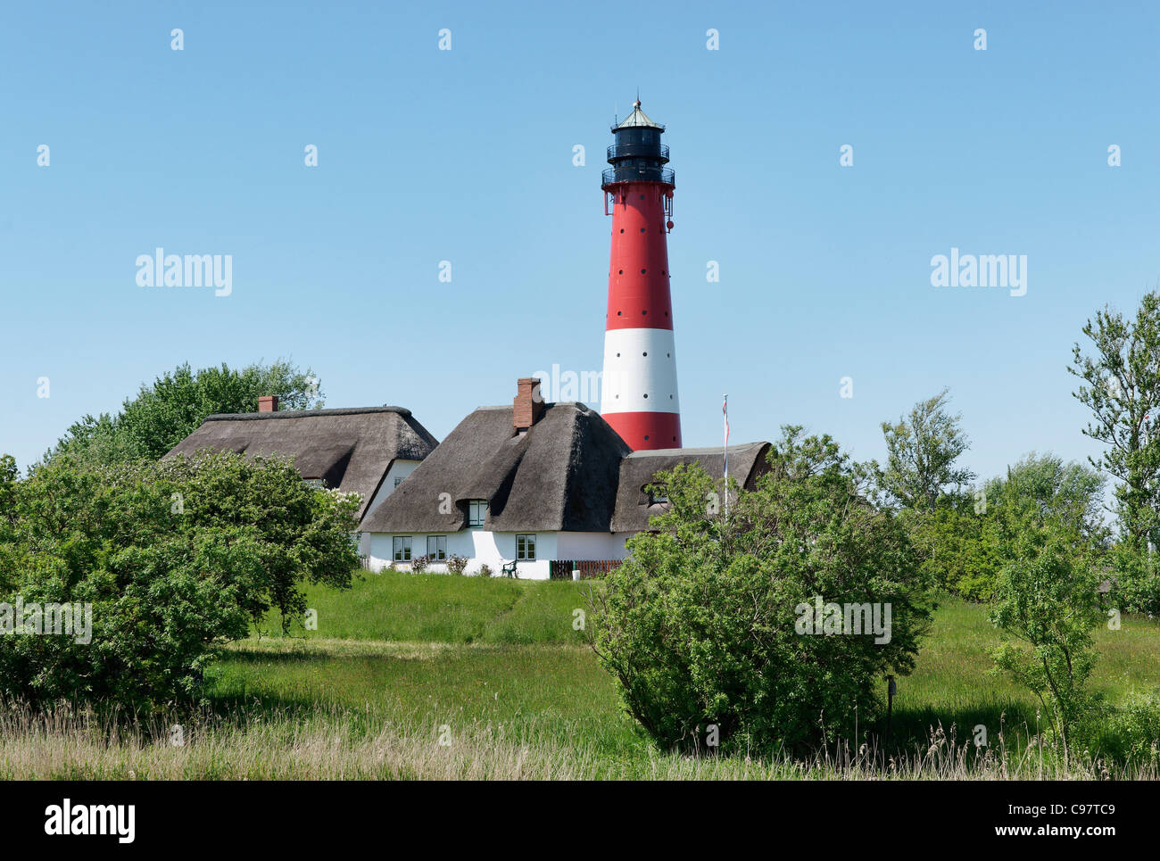 Leuchtturm am Tammensiel, Nord friesischen Insel Pellworm, Schleswig-Holstein, Deutschland Stockfoto