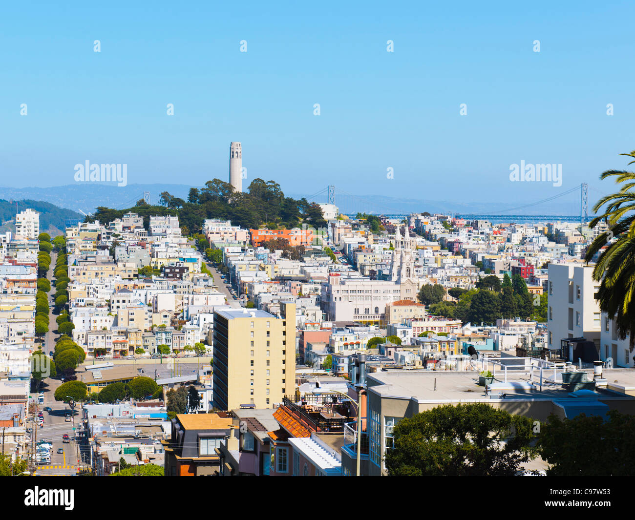 Coit Tower Fernschreiber-Hügel, San Francisco Stockfoto