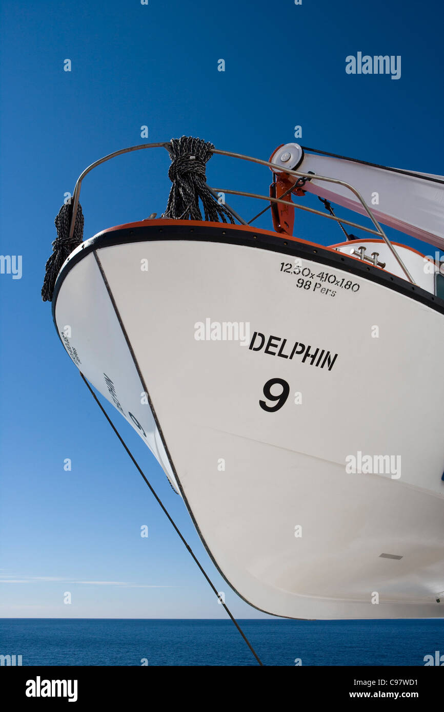 Rettungsboot an Bord Kreuzfahrtschiff MS Delphin, Adria, in der Nähe von Kroatien, Europa Stockfoto