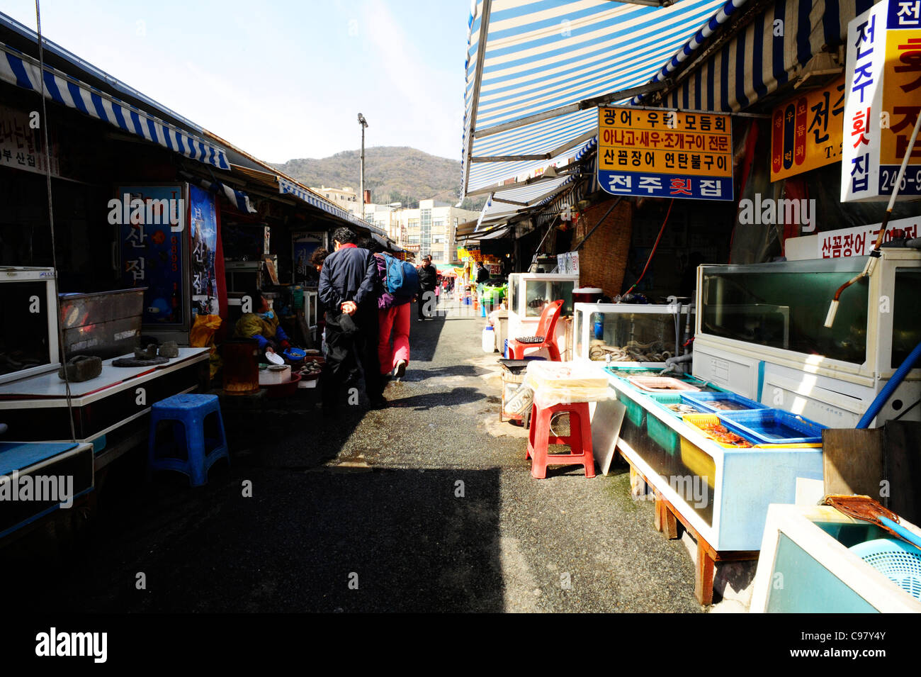 Jagalchi Fischmarkt, Busan, Südkorea. Stockfoto