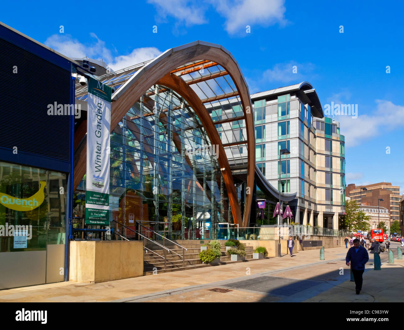 Sheffield Wintergarten South Yorkshire UK, eines der größten gemäßigt städtische Gewächshäuser in Europa im Jahr 2003 eröffnet mit Brettschichtholz Stockfoto