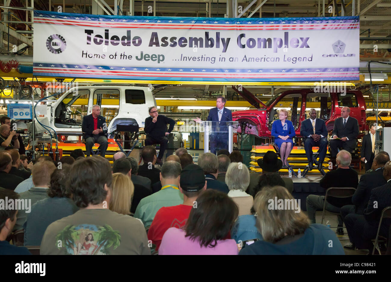 Ohio Gouverneur John Kasich spricht im Chrysler Toledo Assembly Complex Stockfoto