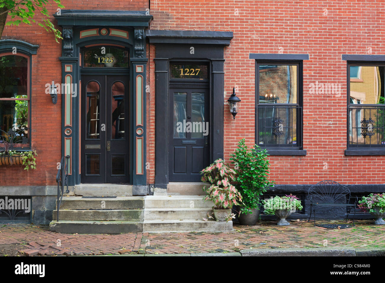 Housefronts im Stadtteil mexikanischen Kriege Straßen von Pittsburgh, Pennsylvania Stockfoto