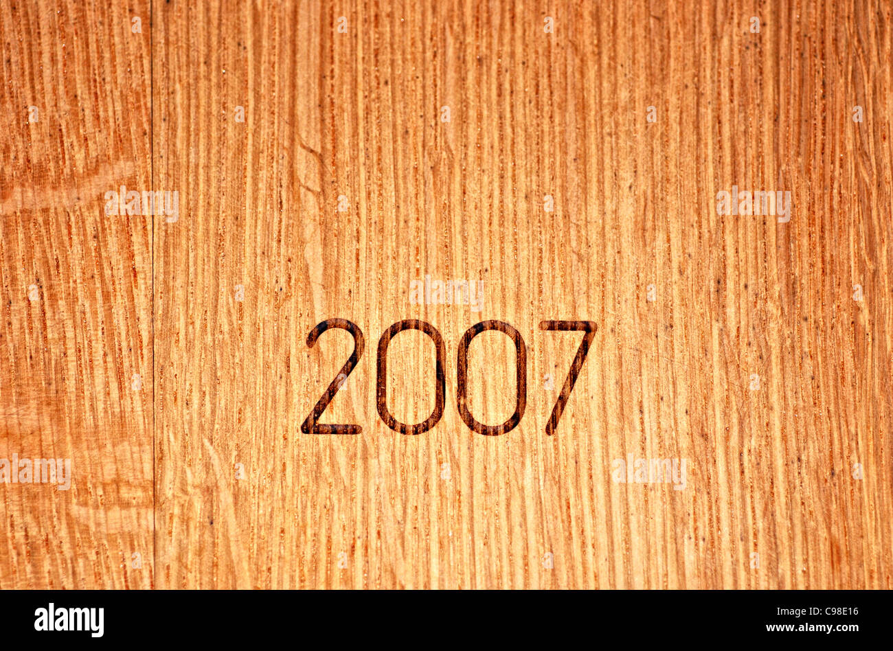 2007-Stempel auf Wein amerikanischer Eiche Fass Stockfoto