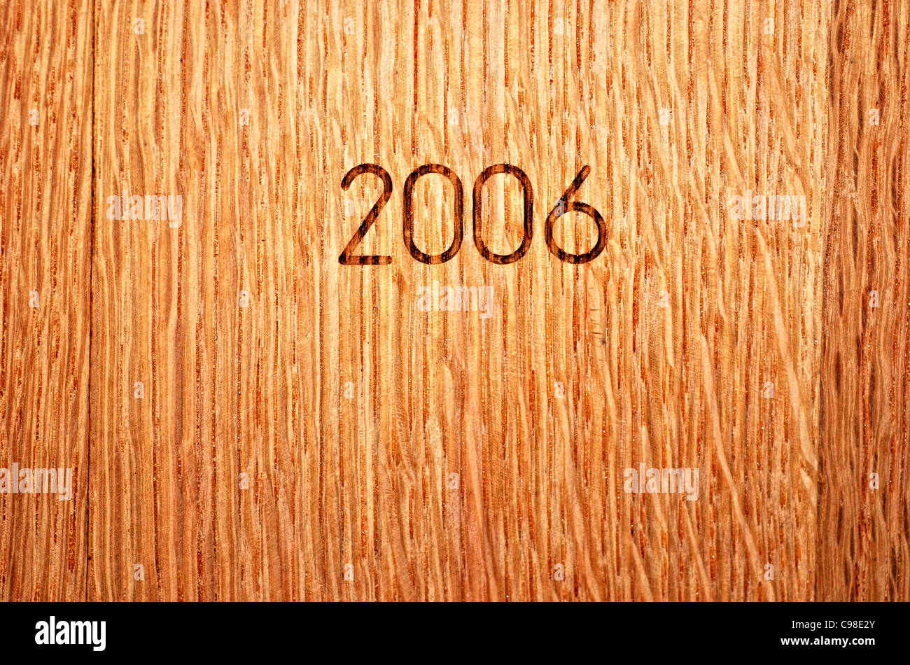 2006-Stempel auf Wein amerikanischer Eiche Fass Stockfoto