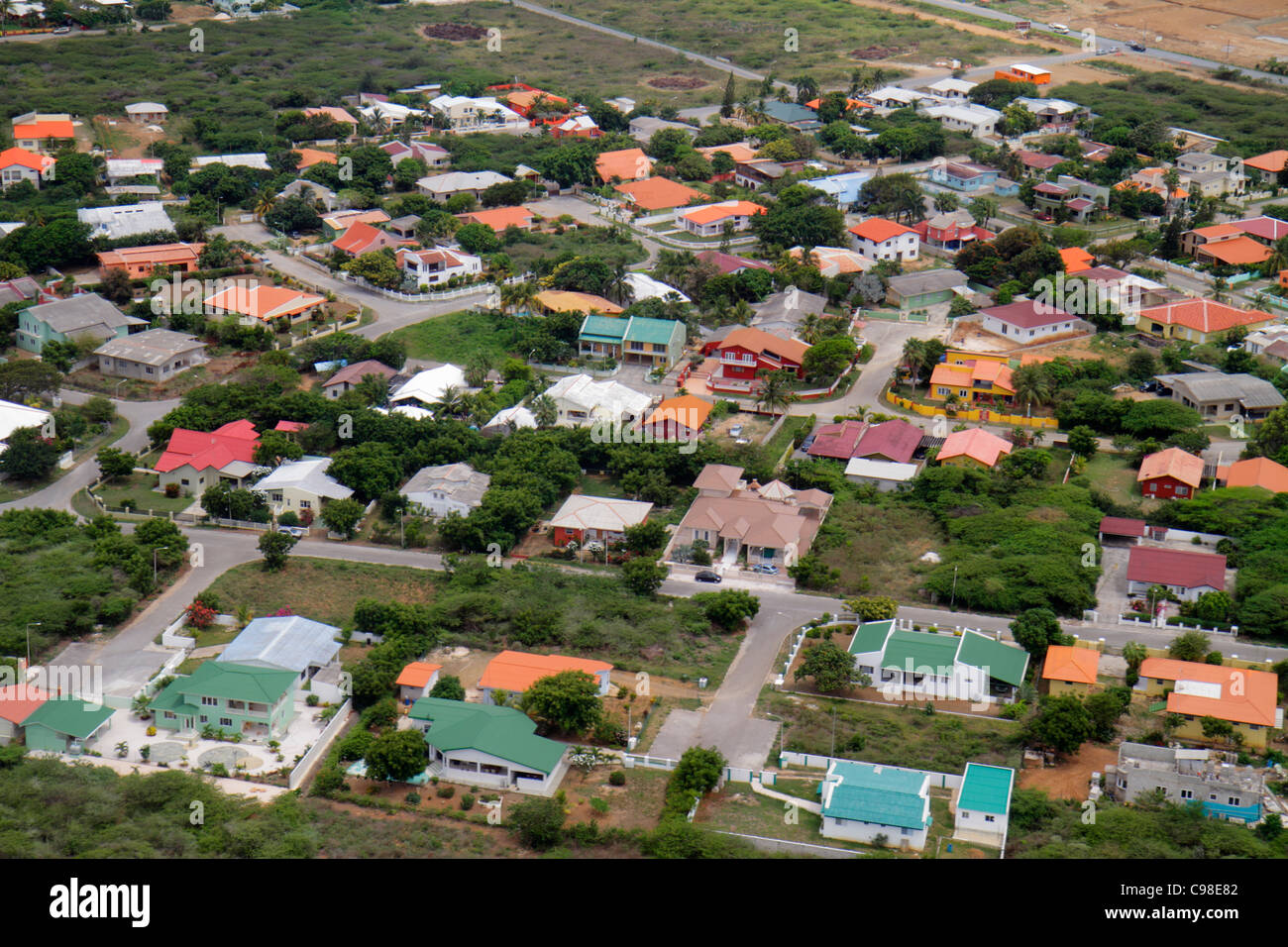 Curaçao, Niederlande Lesser Leeward Antillen, ABC-Inseln, Niederländisch, Grote Berg, Luftaufnahme von oben, Straßenraster, Einfamilienhaus, Nachbarschaft, Stockfoto