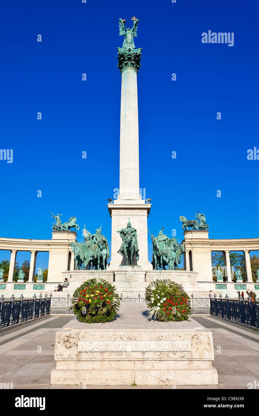 Budapest, Milleniumsdenkmal und Heldenplatz Square Stockfoto