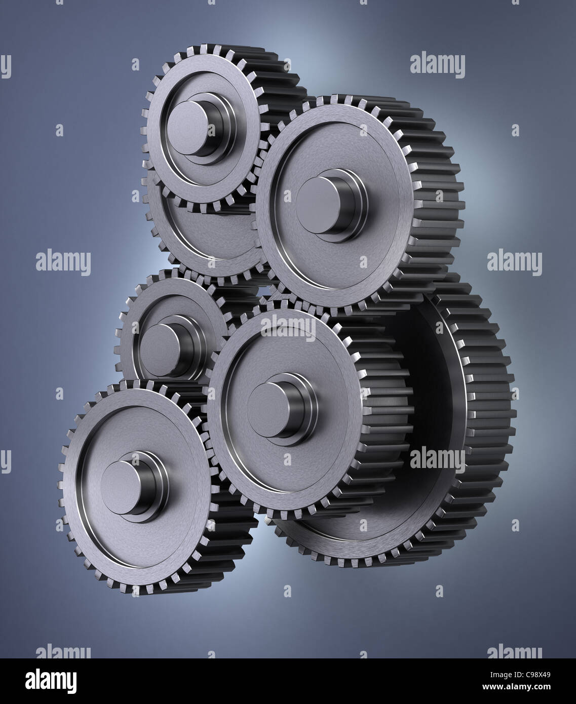 Eine Reihe von Zahnrädern Stockfoto