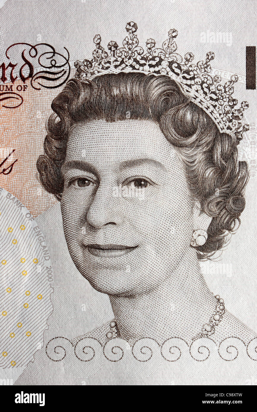 £10 Hinweis Close Up zeigt die Königinnen Kopf Stockfoto