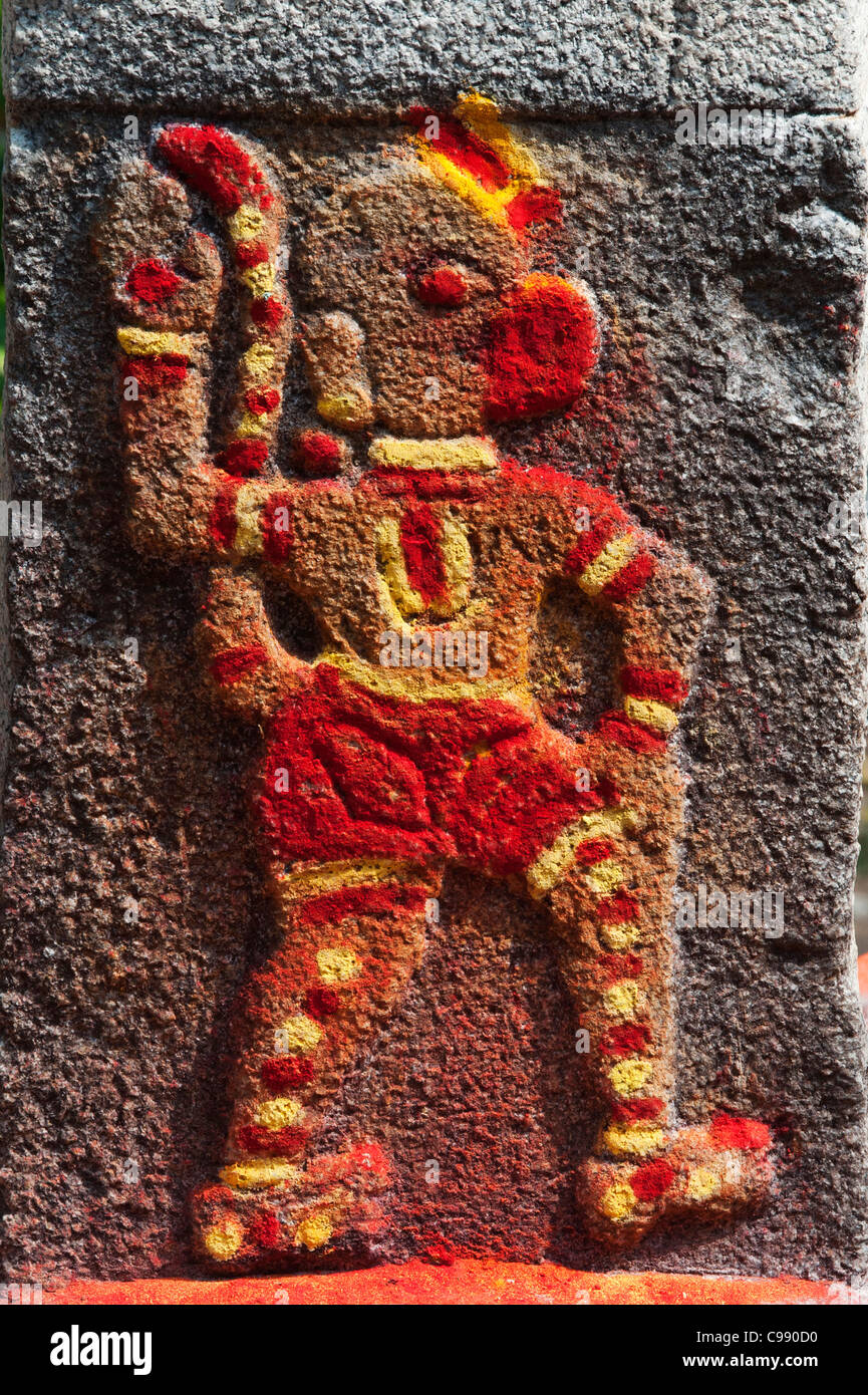 Steinbildhauerei von Hanuman der hinduistischen Affengott. Andhra Pradesh, Indien Stockfoto