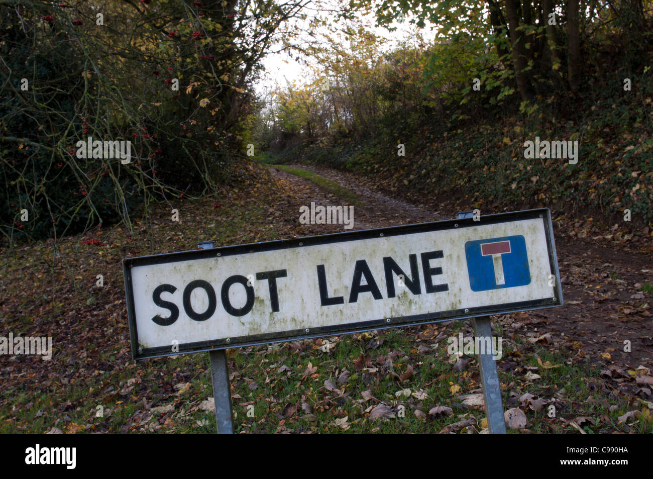 Ruß Lane Zeichen, Warmington, Warwickshire, England, UK Stockfoto
