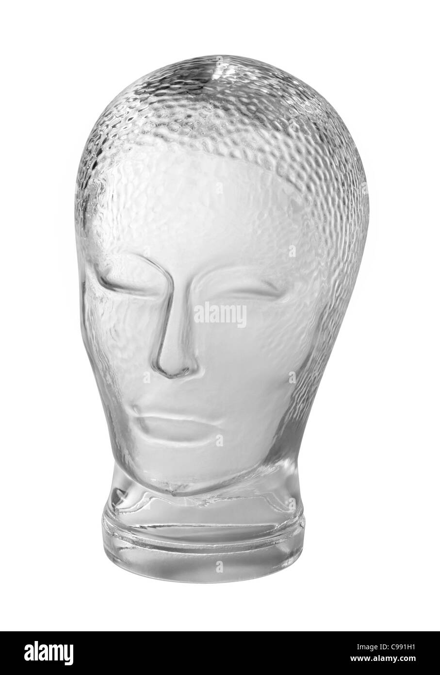 Profil von einem generischen menschlichen "dummy" Kopf aus Glas Farbverlauf grau zurück, mit Beschneidungspfad erschossen Stockfoto