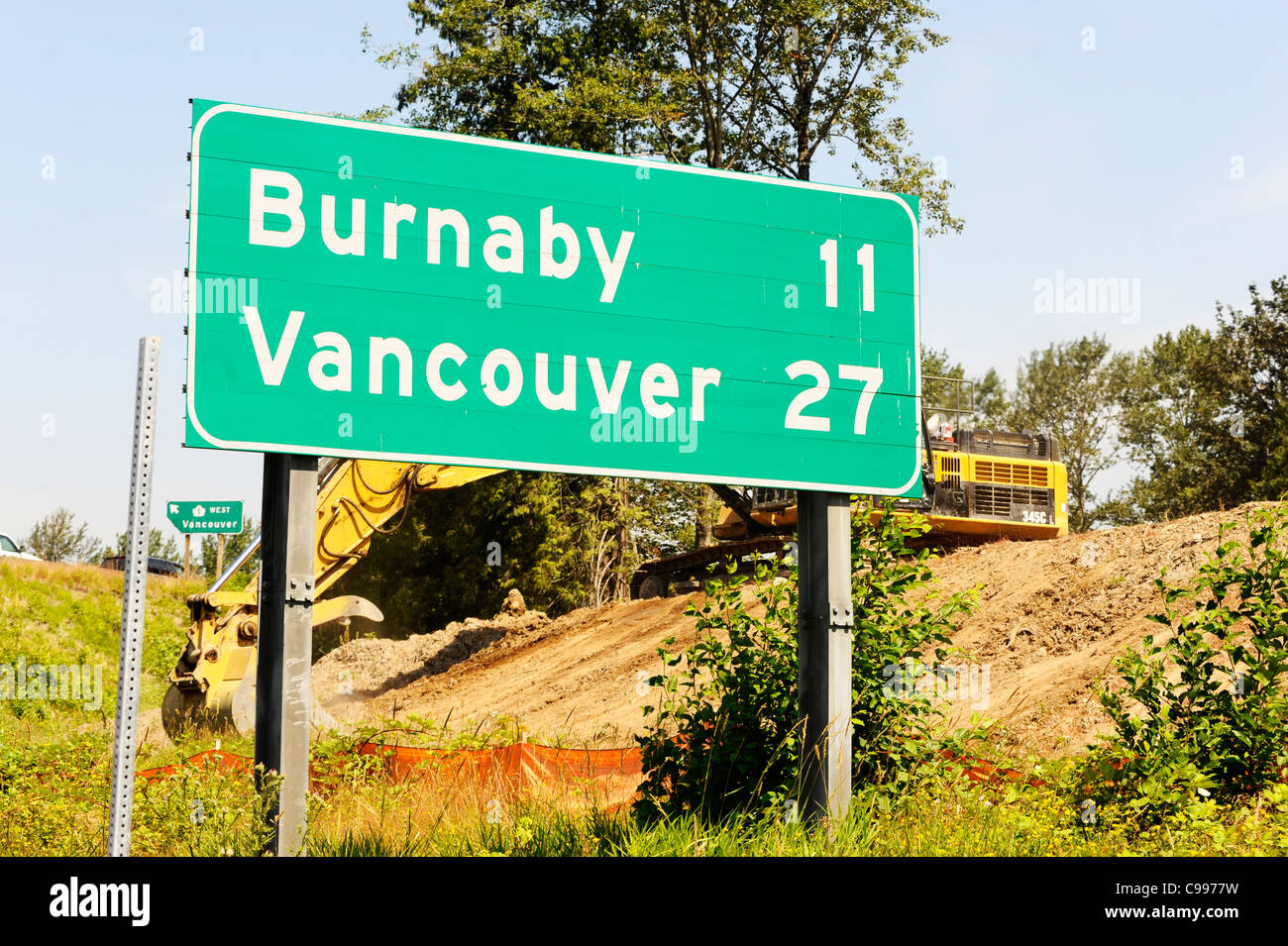 Wegweiser nach Burnaby und Vancouver. Stockfoto