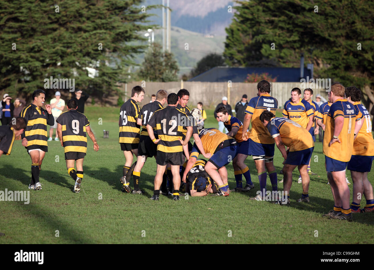Paraparaumu versus Foxton Königsklasse Rugby. Stockfoto