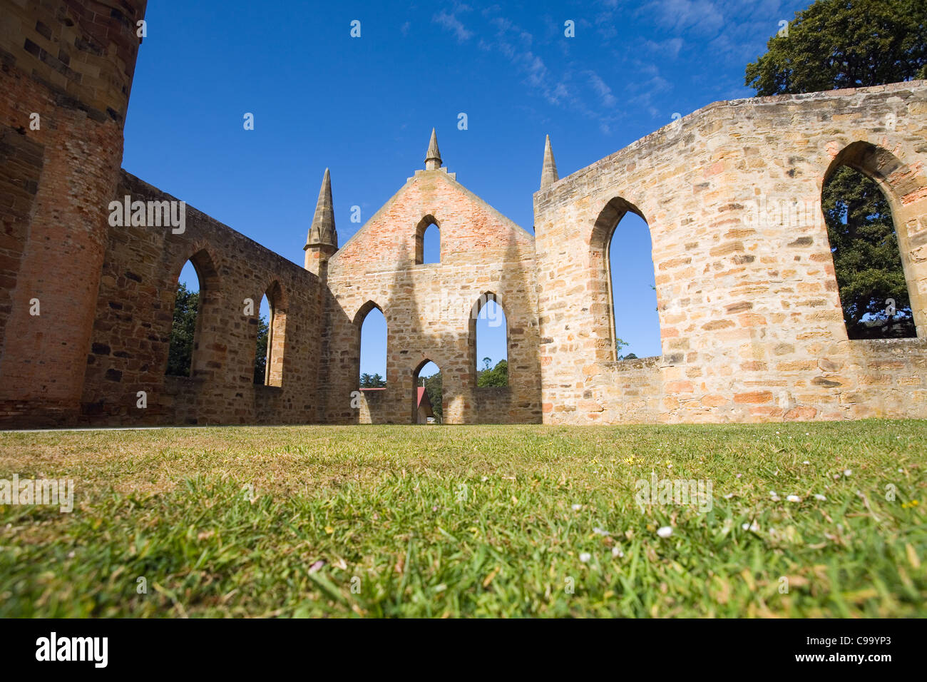 In den Ruinen der Kirche in Port Arthur Historic Site.  Port Arthur, Tasmanien, Australien Stockfoto