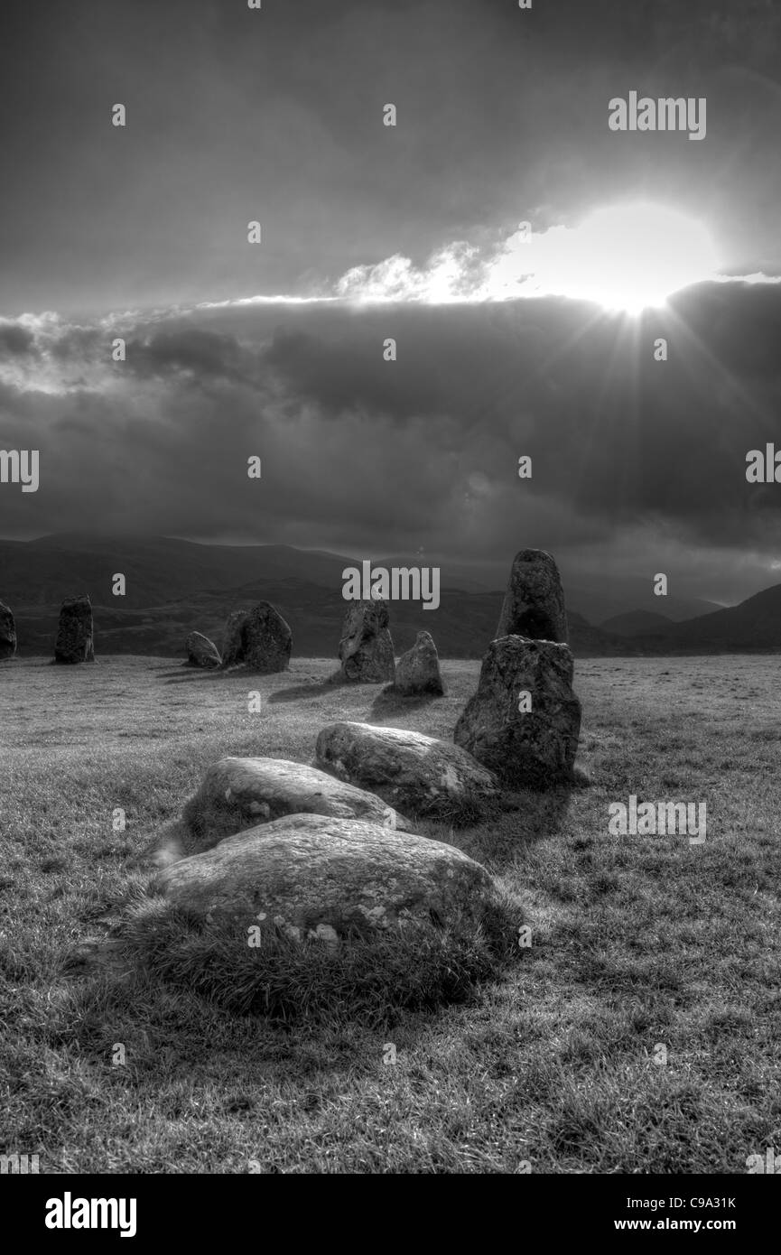 Castlerigg Stone Circle - schwarz / weiß-HDR Stockfoto