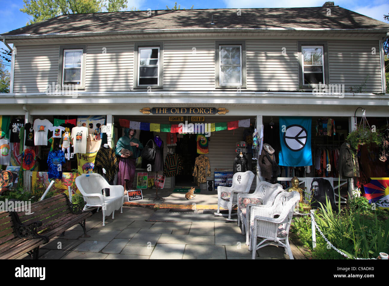 Shop Verkauf Hippie, Woodstock Festival Erinnerungsstücke, Woodstock, Catskills, Ulster County, New York, USA Stockfoto