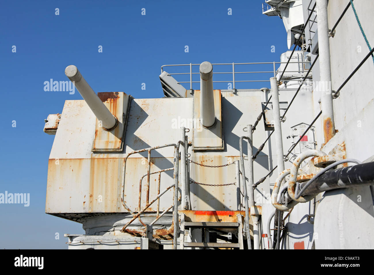 Anschluss Seite 5-Zoll-Batterien auf der USS Iowa. Stockfoto