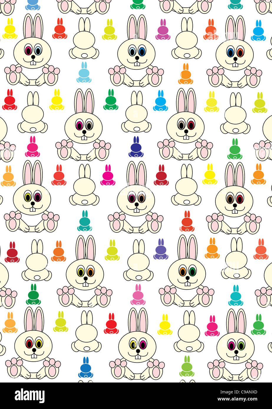 Viele Kaninchen in verschiedenen Posen, Weihnachten oder Ostern-Konzept Stockfoto