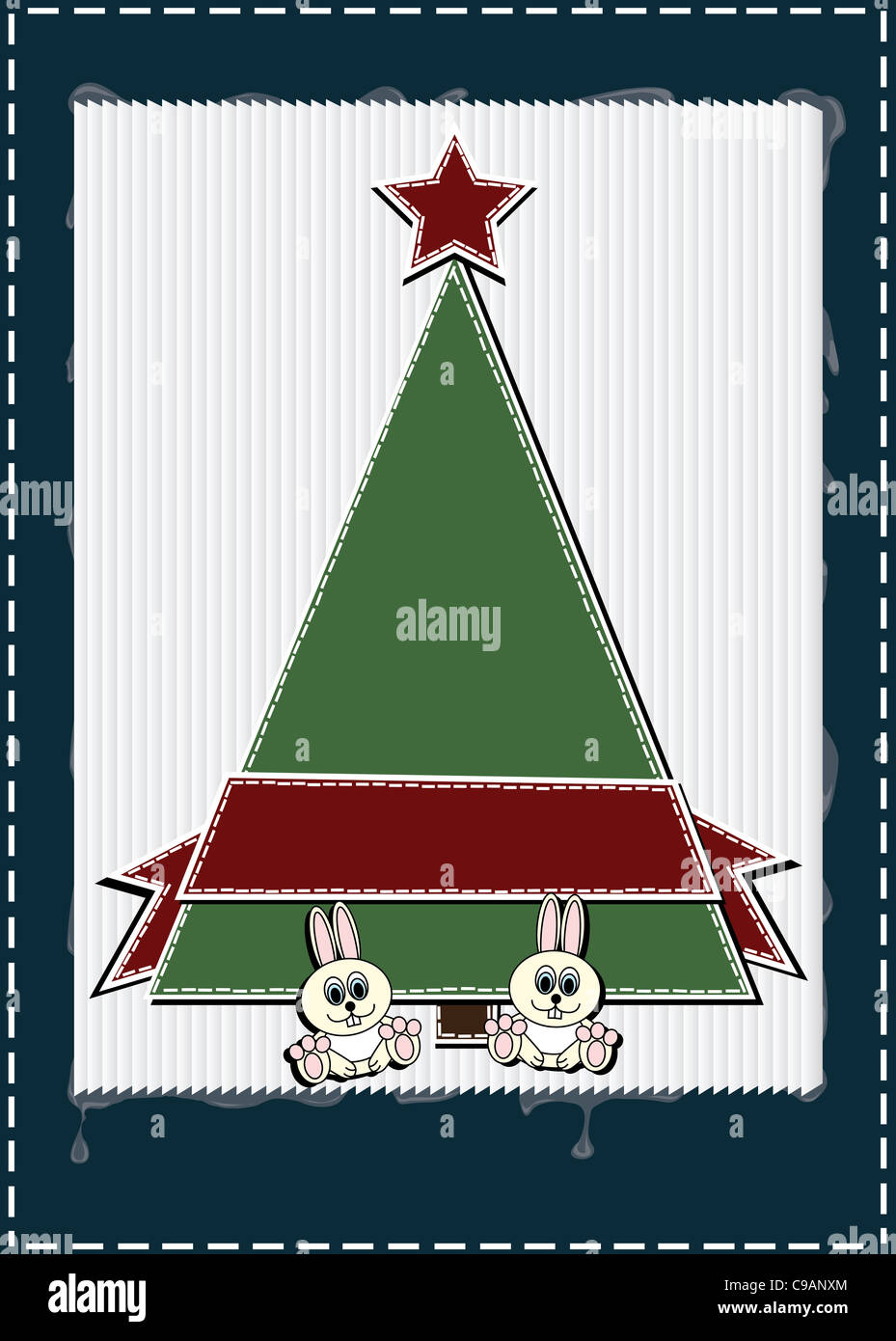 Weihnachtsbaum mit Stern und viele Kaninchen, Frame-Zusammensetzung Stockfoto