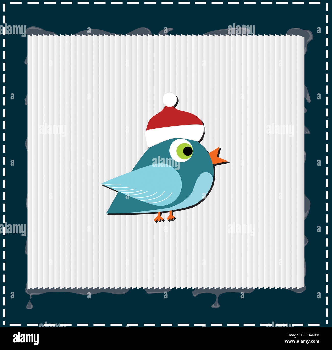 Vogel mit Weihnachten rot Hut auf seinem Kopf, Frame-Zusammensetzung Stockfoto