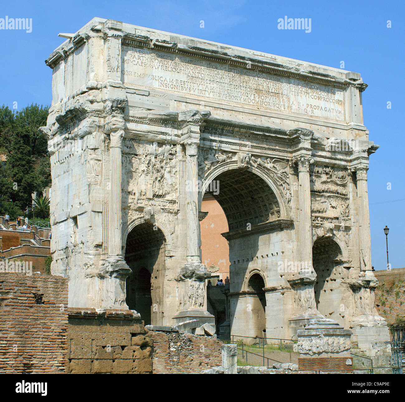 Triumphbogen des Kaisers Septimus Severus Rom Stockfoto