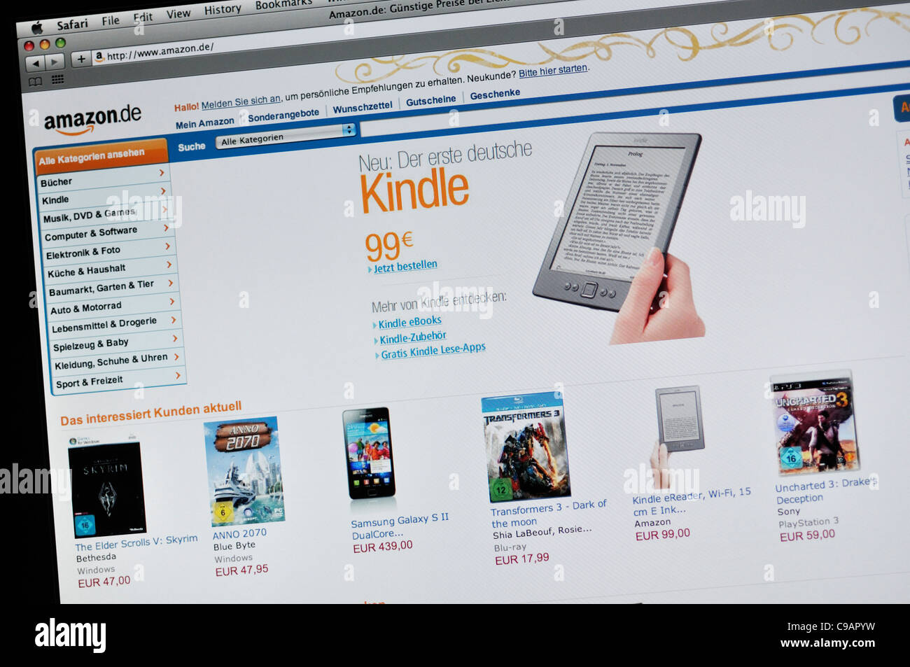 XYAmazon Kindle Website - Deutsch Stockfoto