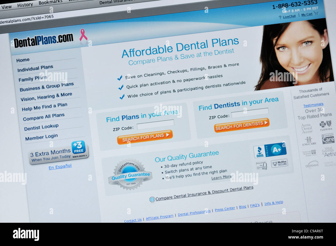 DentalPlans Webseite Stockfoto