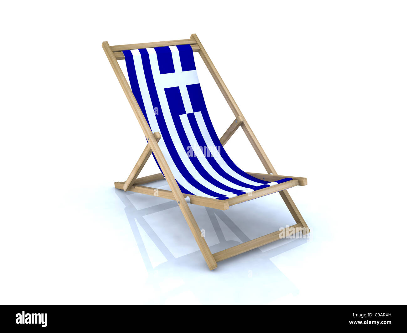 Holz Strandkorb mit griechischer Flagge 3d illustration Stockfoto
