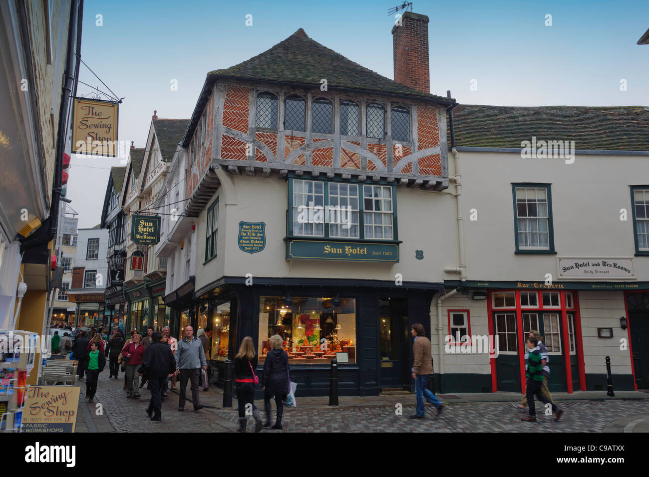 Das Sun Hotel Canterbury Kent UK. Früher bekannt als The Little Inn von Charles Dickens berühmt gemacht. Stockfoto