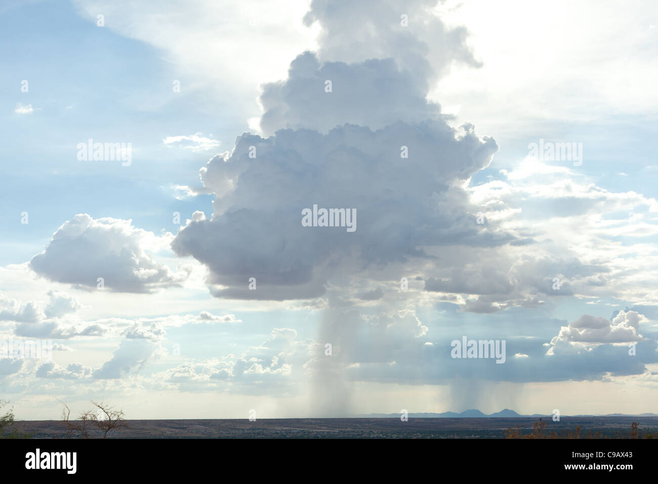 Großen Gewitterwolke mit Spalte von Regen und Sonne oben Stockfoto