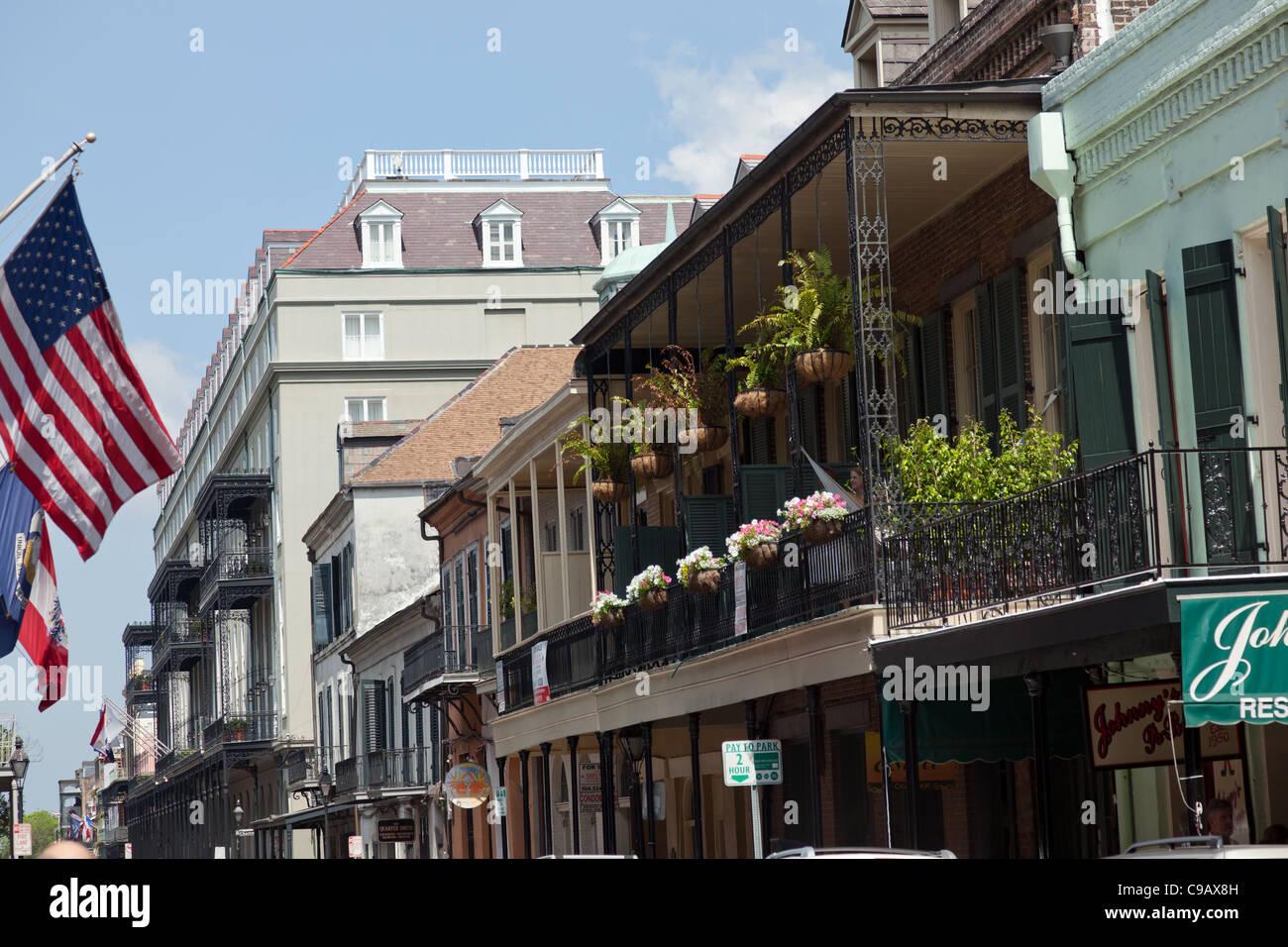 Gebäuden mit Balkonen in der Innenstadt von New Orleans, Louisiana Stockfoto