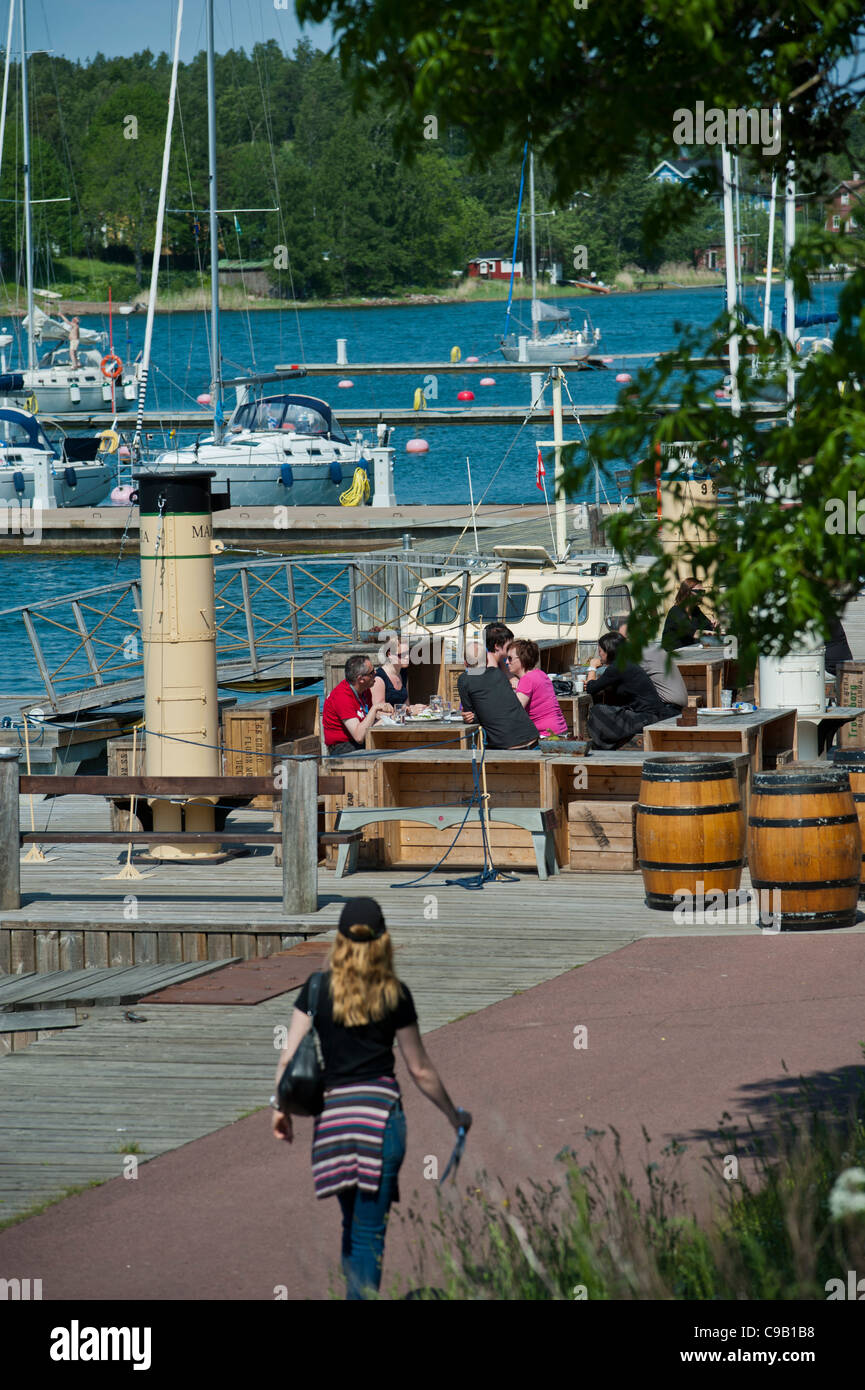 Pub auf dem Pier im Westhafen von Mariehamn. Åland, Finnland Stockfoto