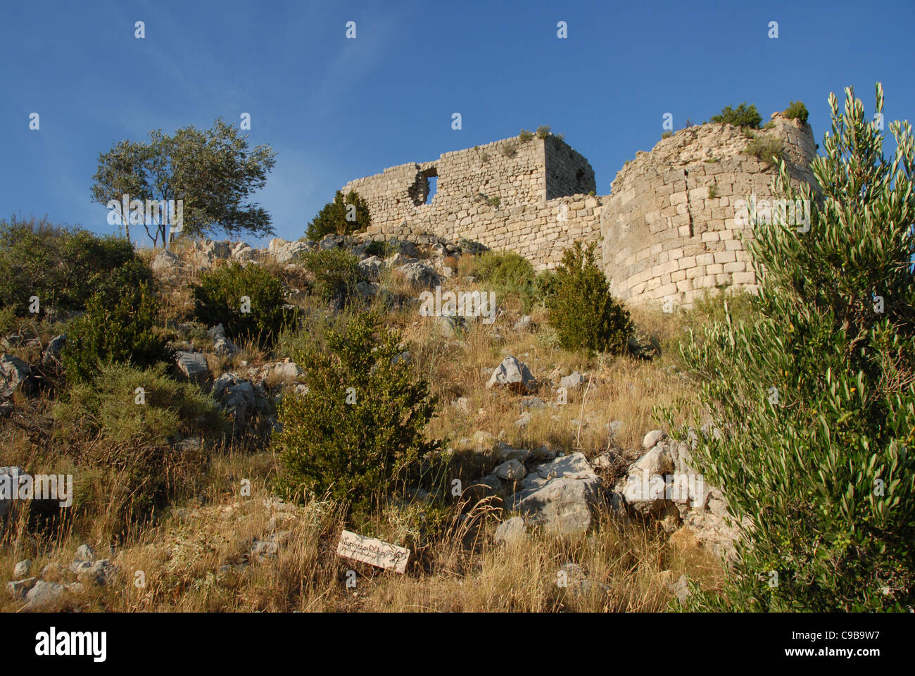 Château d ' Aguilar, Adler Burg, Hochburg der Katharer-Sekte in den Corbières Bergen in der Nähe von Tuchan, Aude, Languedoc Stockfoto