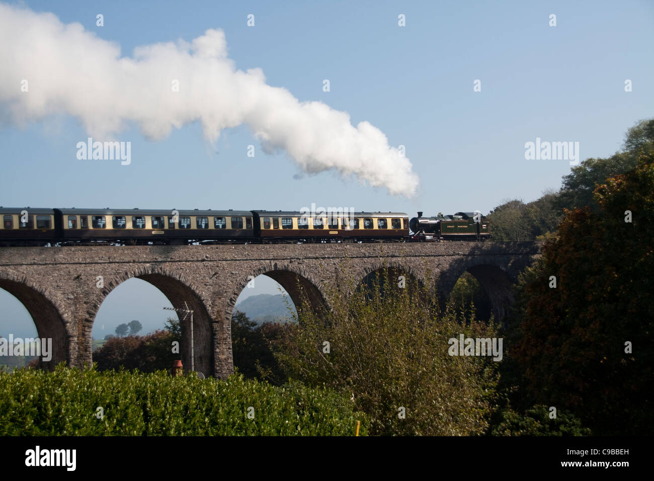 Dampfzug über Hookhills Viadukt Stockfoto