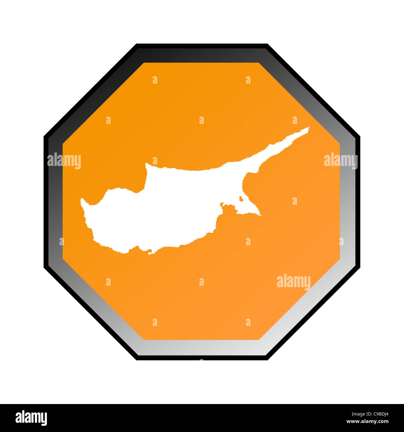 Zypern-Straßenschild isoliert auf einem weißen Hintergrund. Stockfoto