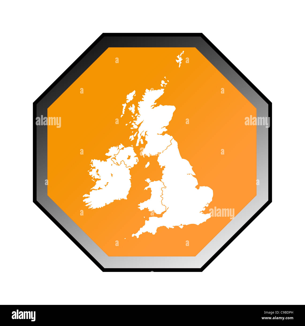 Vereinigtes Königreich Straßenschild isoliert auf einem weißen Hintergrund. Stockfoto