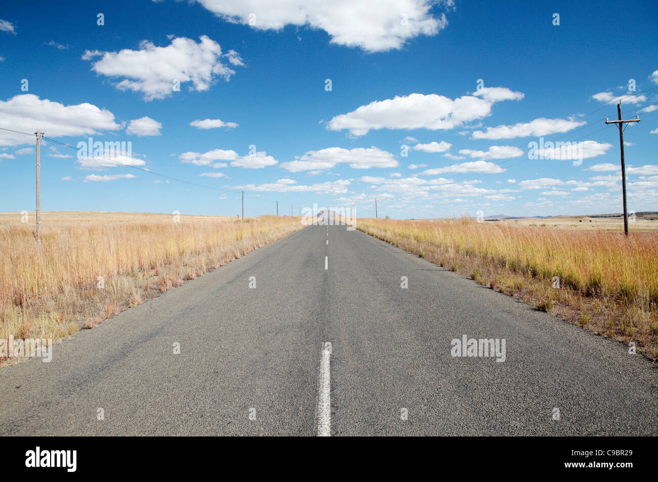 Straße in der Nähe von Hobhouse, Provinz Free State, Südafrika Stockfoto