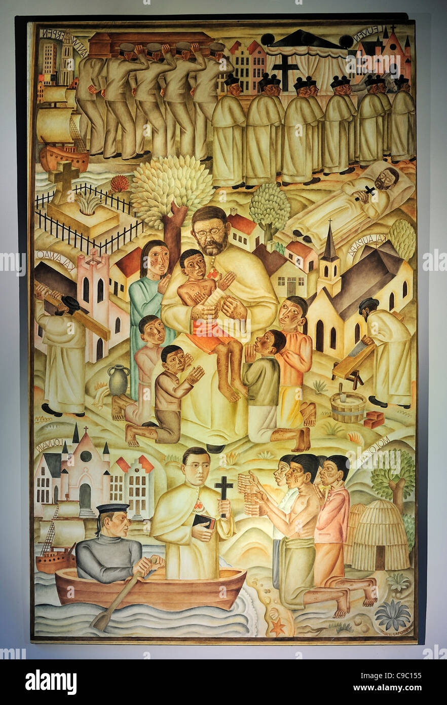 Gestaltung der Wandteppich von Marcel Laforêt über Pater Damien, Missionar, der Aussätzigen auf der Insel Molokai, Hawaii gedient Stockfoto