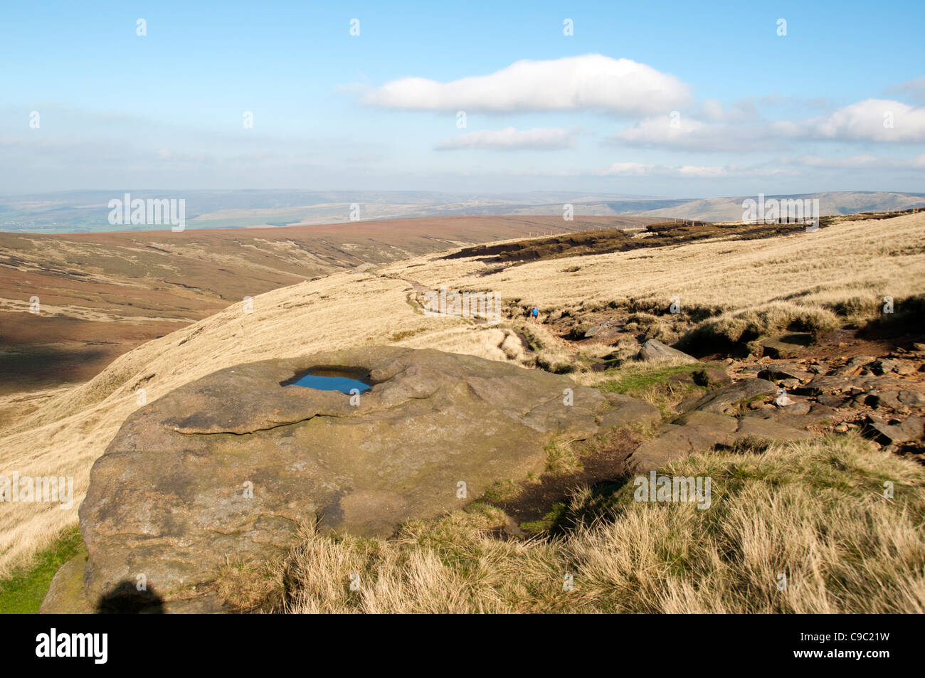 In Richtung Mill Hill auf der Pennine Way, auf dem Kinder Scout-Plateau. Peak District in Derbyshire, England, UK Stockfoto