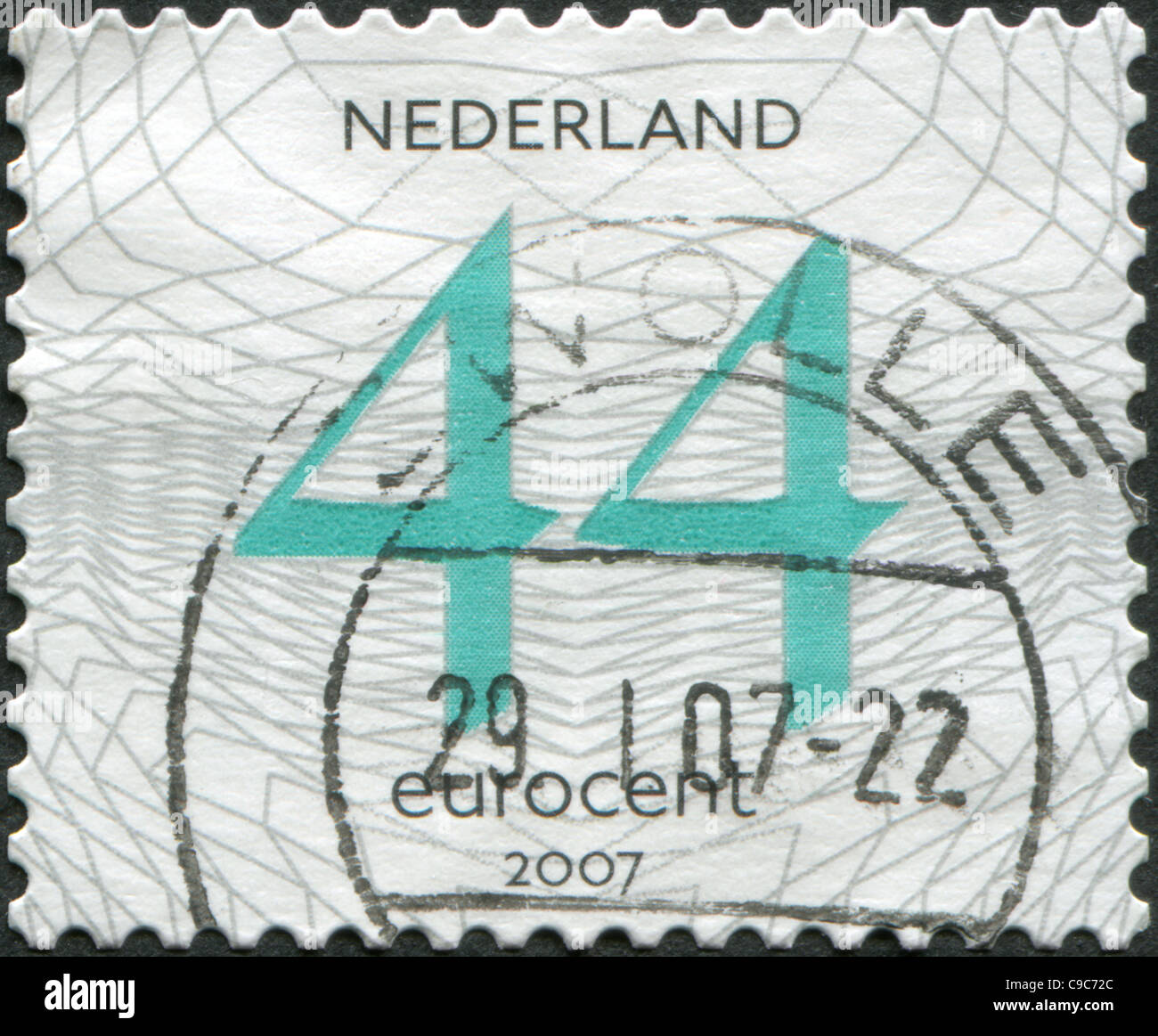 Niederlande - CIRCA 2007: Eine Briefmarke gedruckt in den Niederlanden zeigt den Wert einer Briefmarke, ca. 2007 Stockfoto